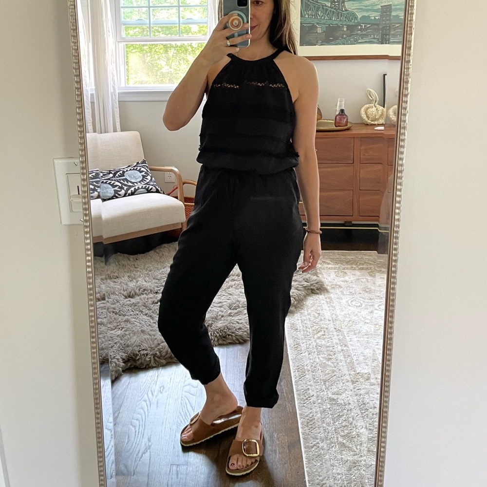 Loft Halter Crochet Top Black Jumpsuit